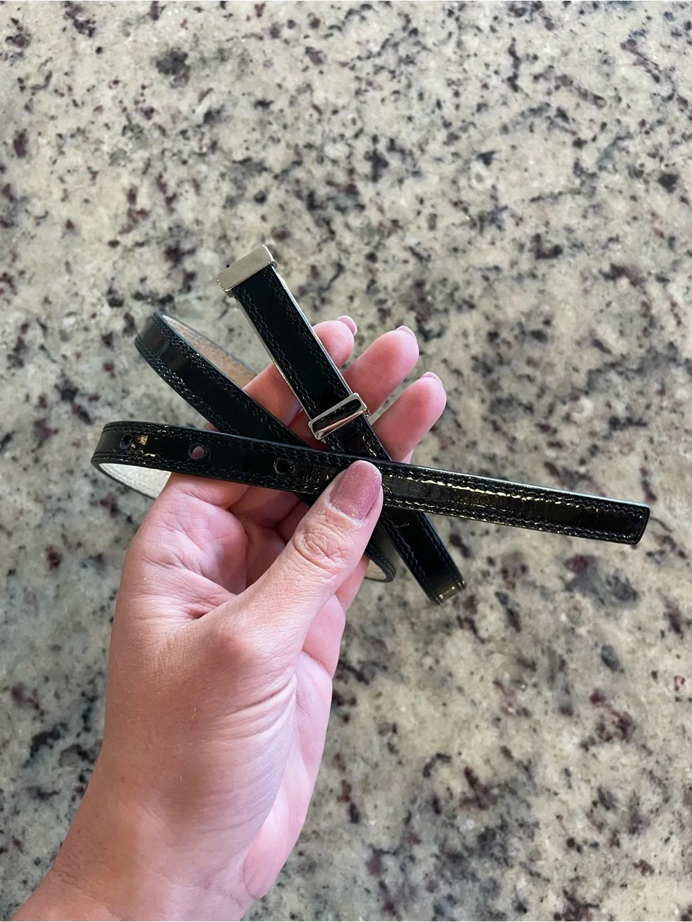 Women's Black genuine Patent leather Skinny Waist Belt 30-34